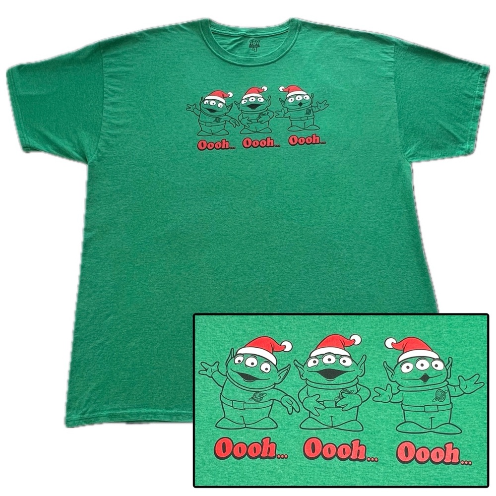 Disney Graphic Tee Toy Story 4 Christmas Santa Aliens Green Red 2XL XXL